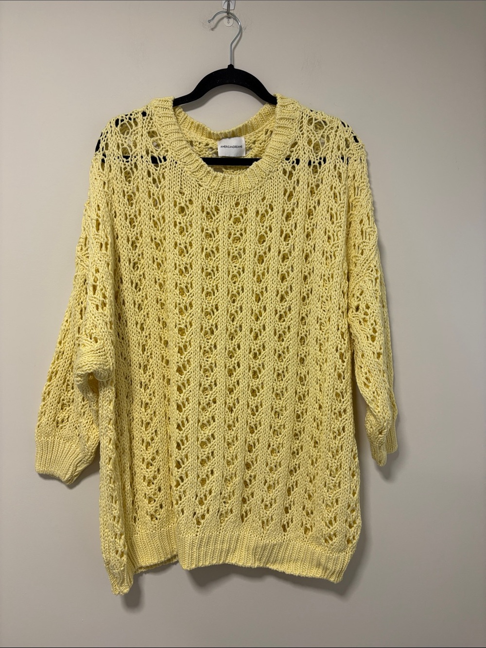 American Dream Pale Yellow Open-Knit Crewneck Sweater